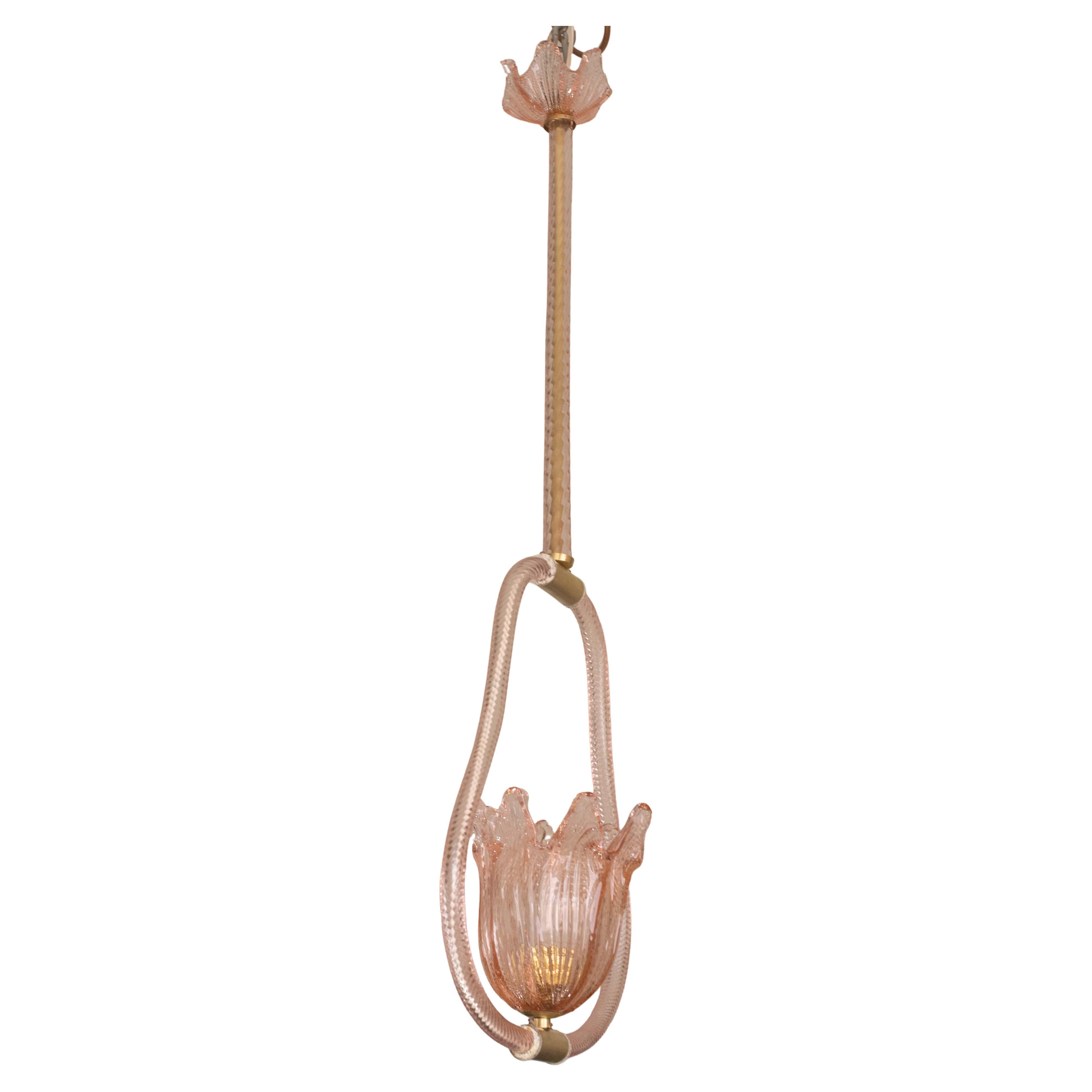 Lustre en verre de Murano de couleur rose par Barovier e Toso, années 1950