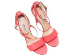 Pink Jimmy Choo Leather Ankle Strap Heeled Sandals Size 42