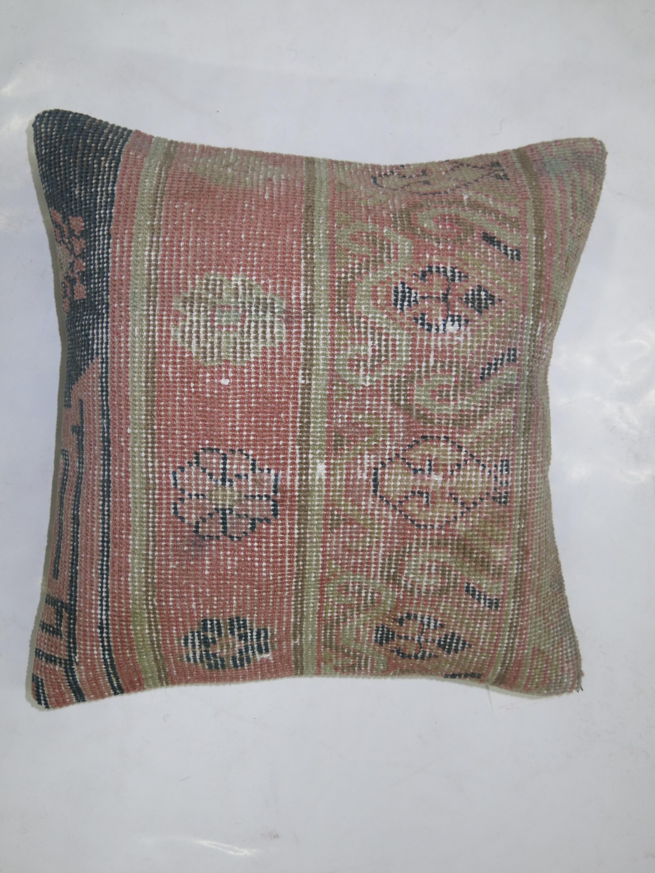 20th Century Pink Wool Feminine Khotan Antique Rug Pillow For Sale
