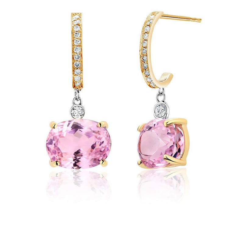 Pink Kunzite and Diamond Yellow Gold Hoop Drop Earrings Weighing 11 ...