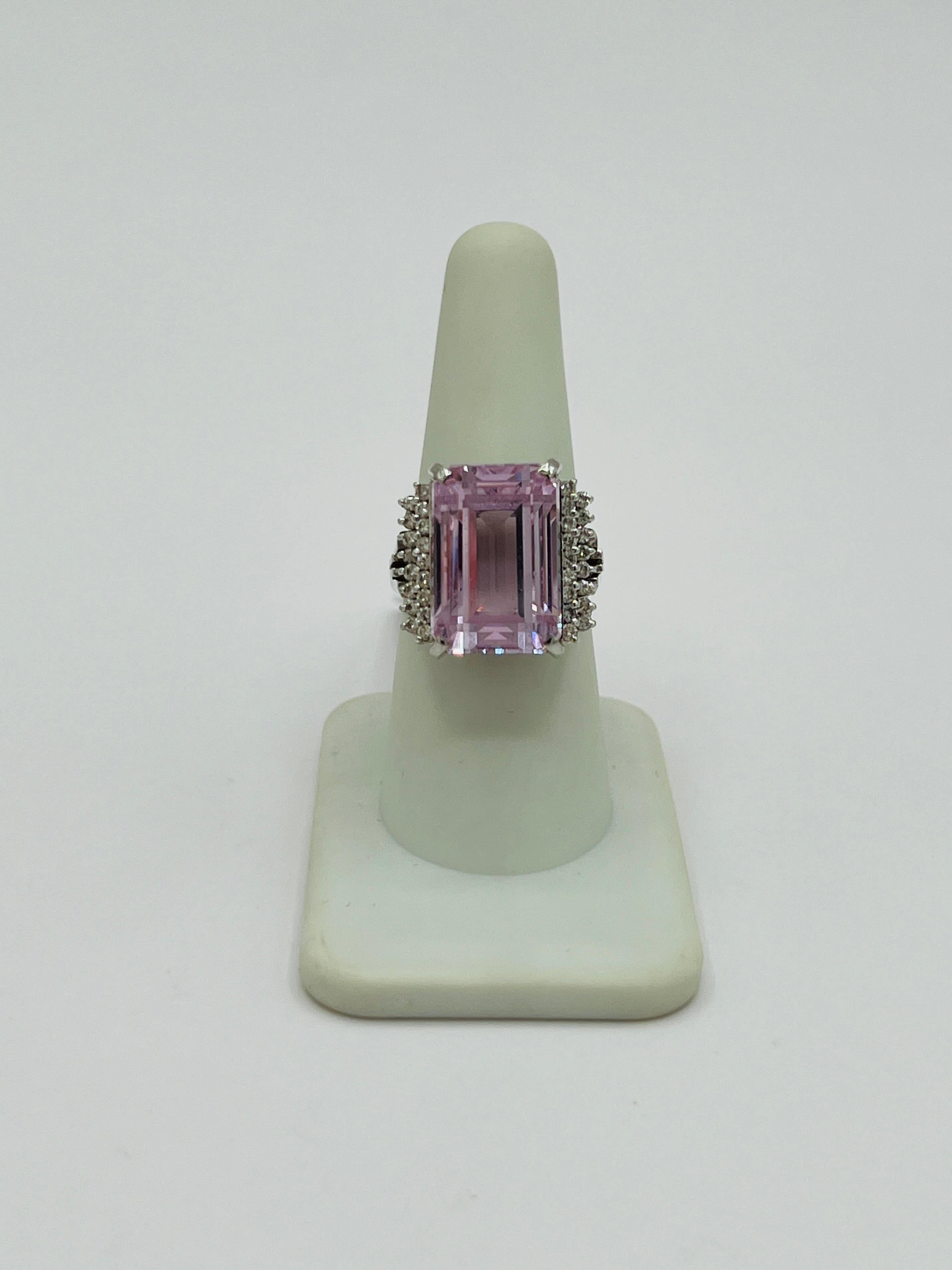 Women's or Men's Pink Kunzite and White Diamond Cocktail Ring in 18K White Gold For Sale