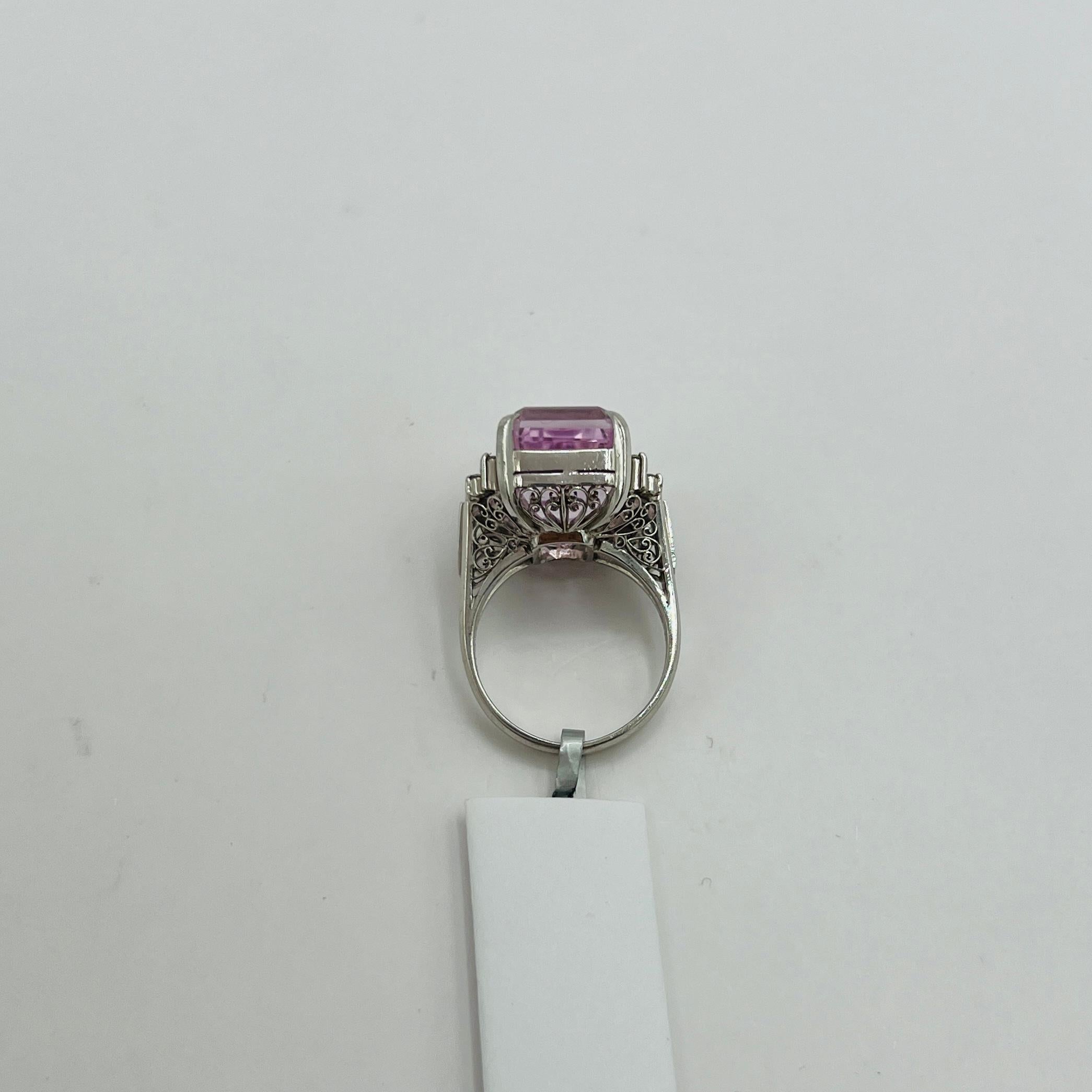 Pink Kunzite and White Diamond Cocktail Ring in 18K White Gold For Sale 1
