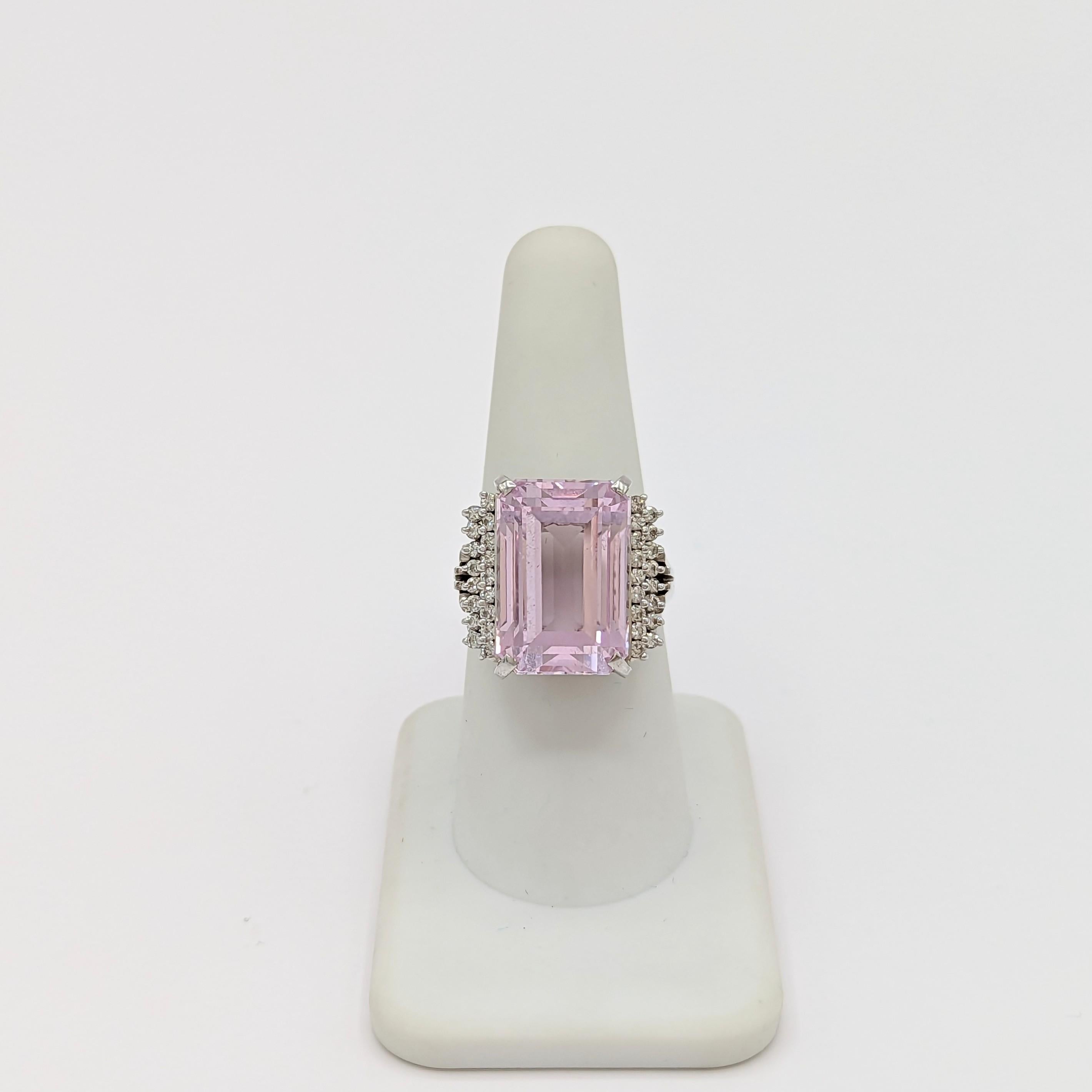 Pink Kunzite and White Diamond Cocktail Ring in 18K White Gold For Sale 1