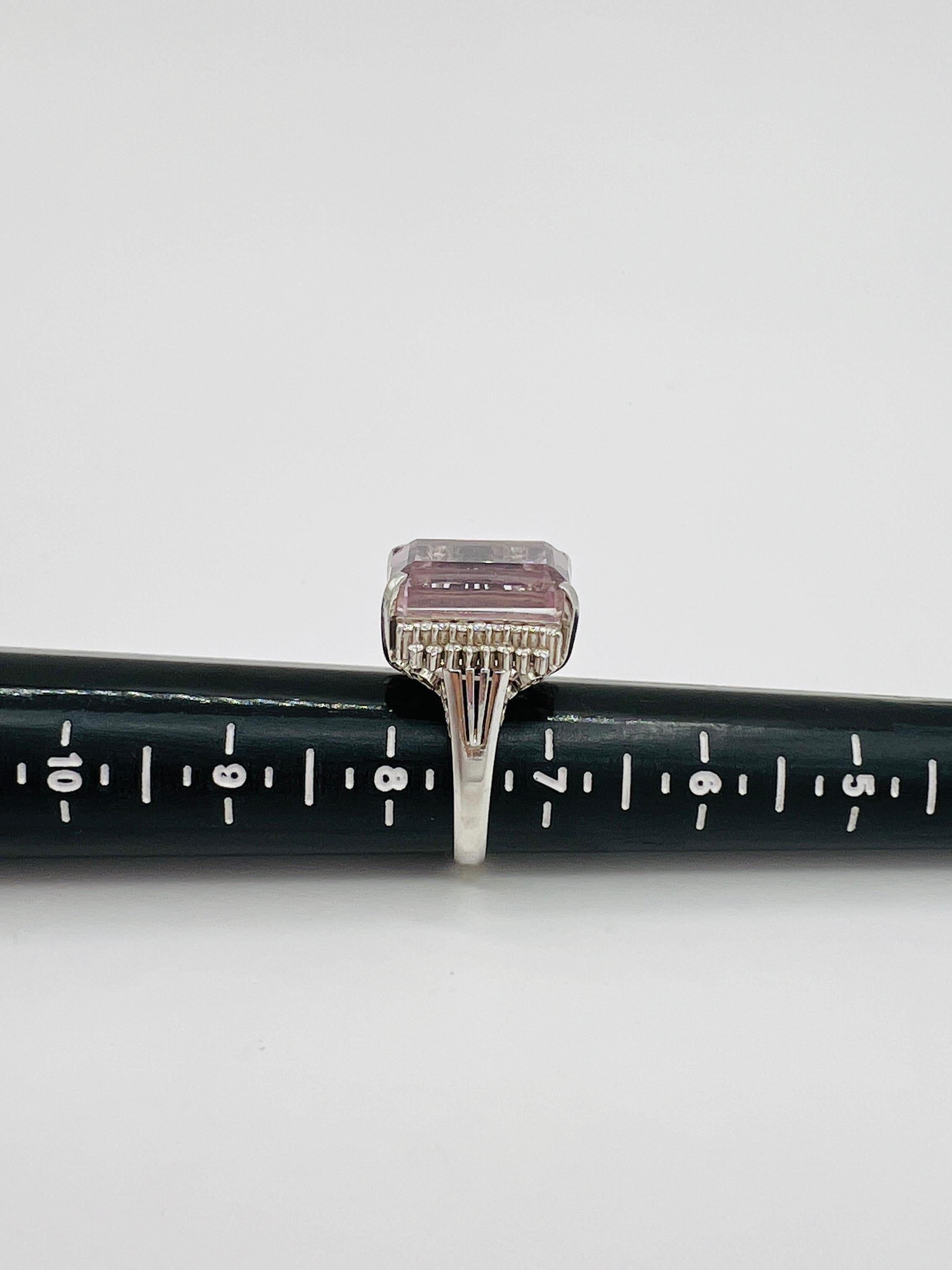 Pink Kunzite and White Diamond Cocktail Ring in 18K White Gold For Sale 2