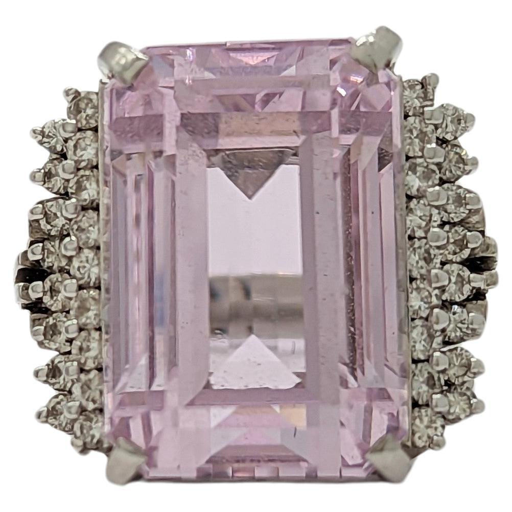 Pink Kunzite and White Diamond Cocktail Ring in 18K White Gold For Sale