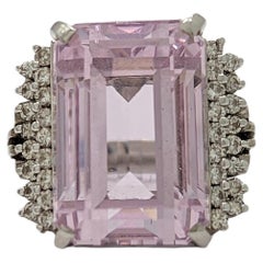Pink Kunzite and White Diamond Cocktail Ring in 18K White Gold