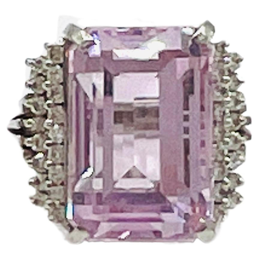 Pink Kunzite and White Diamond Cocktail Ring in 18K White Gold