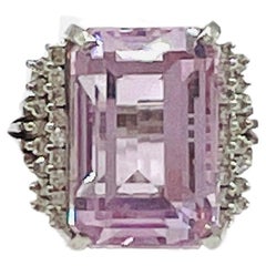 Pink Kunzite and White Diamond Cocktail Ring in 18K White Gold