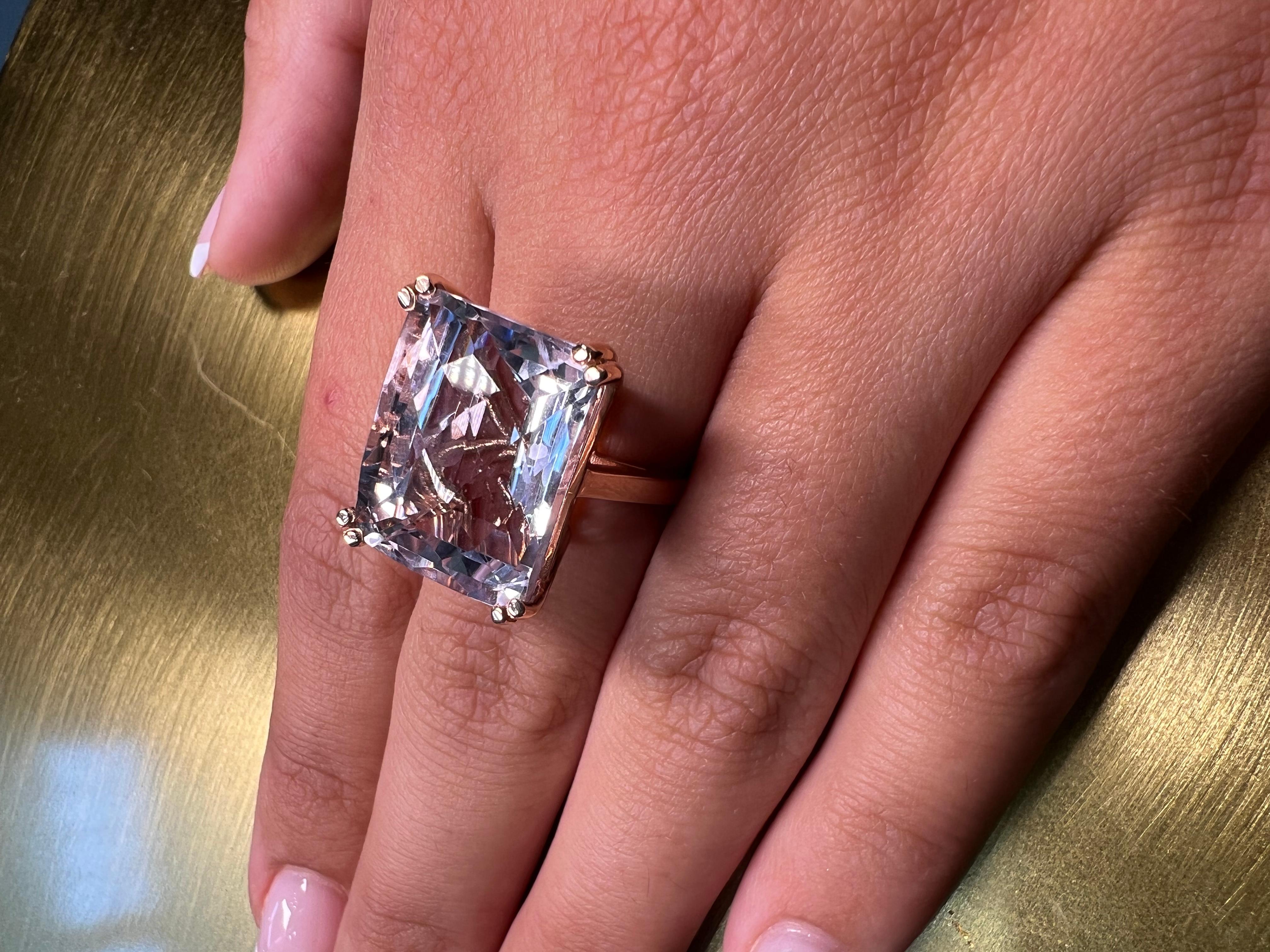 20 Karat rosa Kunzit-Cocktailring aus 10 Karat Roségold, handgefertigt 11