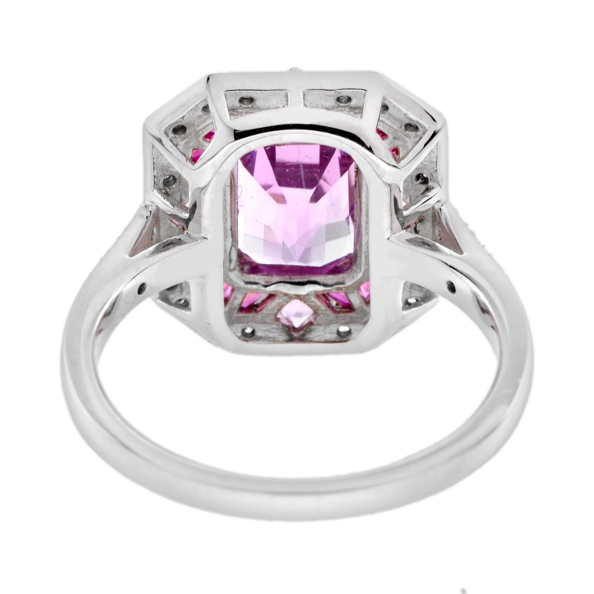 Pink Kunzite Ruby Pink Sapphire Diamond Engagement Ring in 18k White Gold In New Condition For Sale In Bangkok, TH