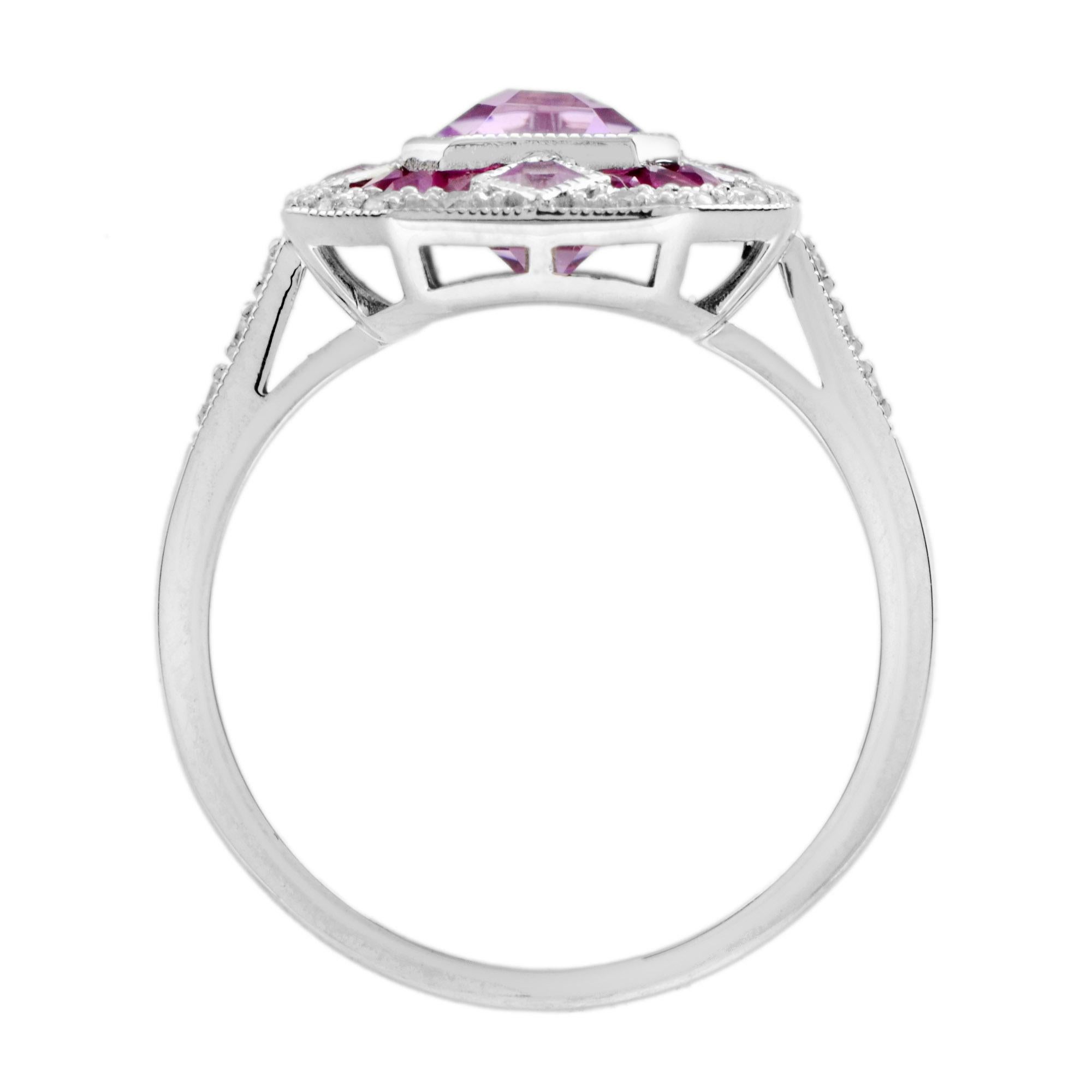 Women's Pink Kunzite Ruby Pink Sapphire Diamond Engagement Ring in 18k White Gold For Sale