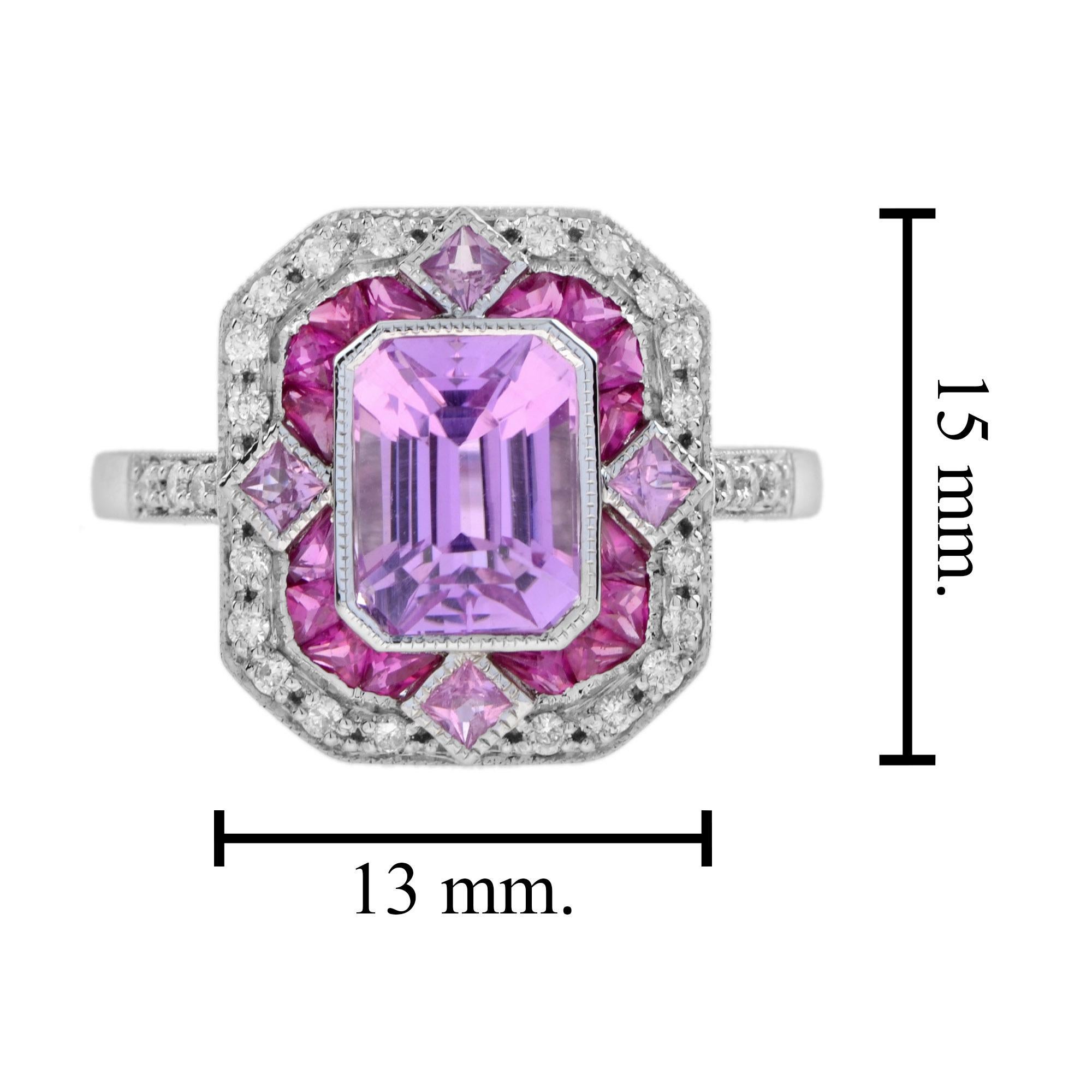 Pink Kunzite Ruby Pink Sapphire Diamond Engagement Ring in 18k White Gold For Sale 1
