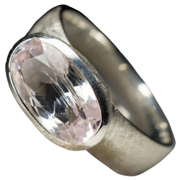 Pink Kunzite Silver Ring Natural Pink Oval Gemstone Unisex Jewelry Gift vintage