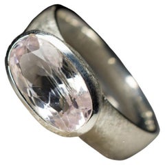 Rosa Kunzit Silber Ring Natürlicher Rosa Oval Edelstein Unisex Schmuck Geschenk Vintage