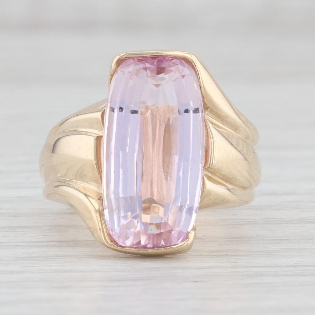 Cushion Cut Pink Kunzite Solitaire Ring 14k Yellow Gold Size 5.75 Cocktail For Sale
