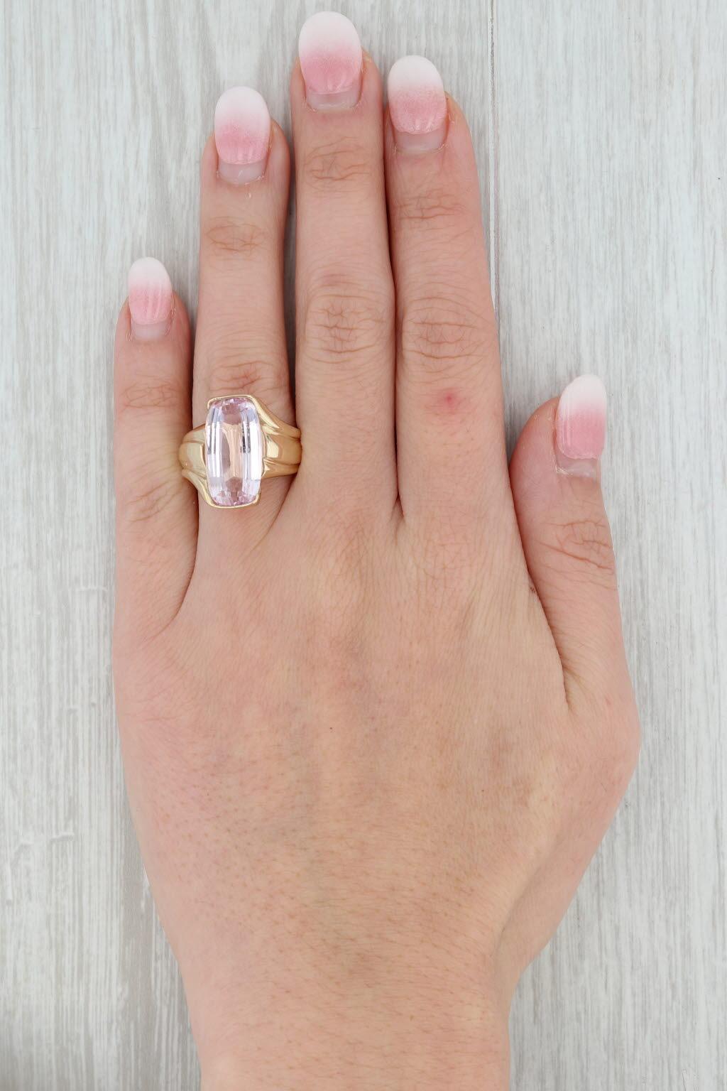 Pink Kunzite Solitaire Ring 14k Yellow Gold Size 5.75 Cocktail For Sale 4