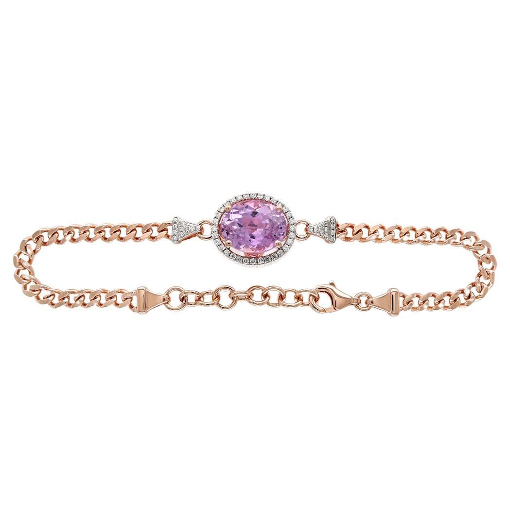 Pink Kunzite & White Diamond 18K Rose Gold Charm Oval Shape Bracelet For Sale