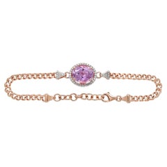 Pink Kunzite & White Diamond 18K Rose Gold Charm Oval Shape Bracelet