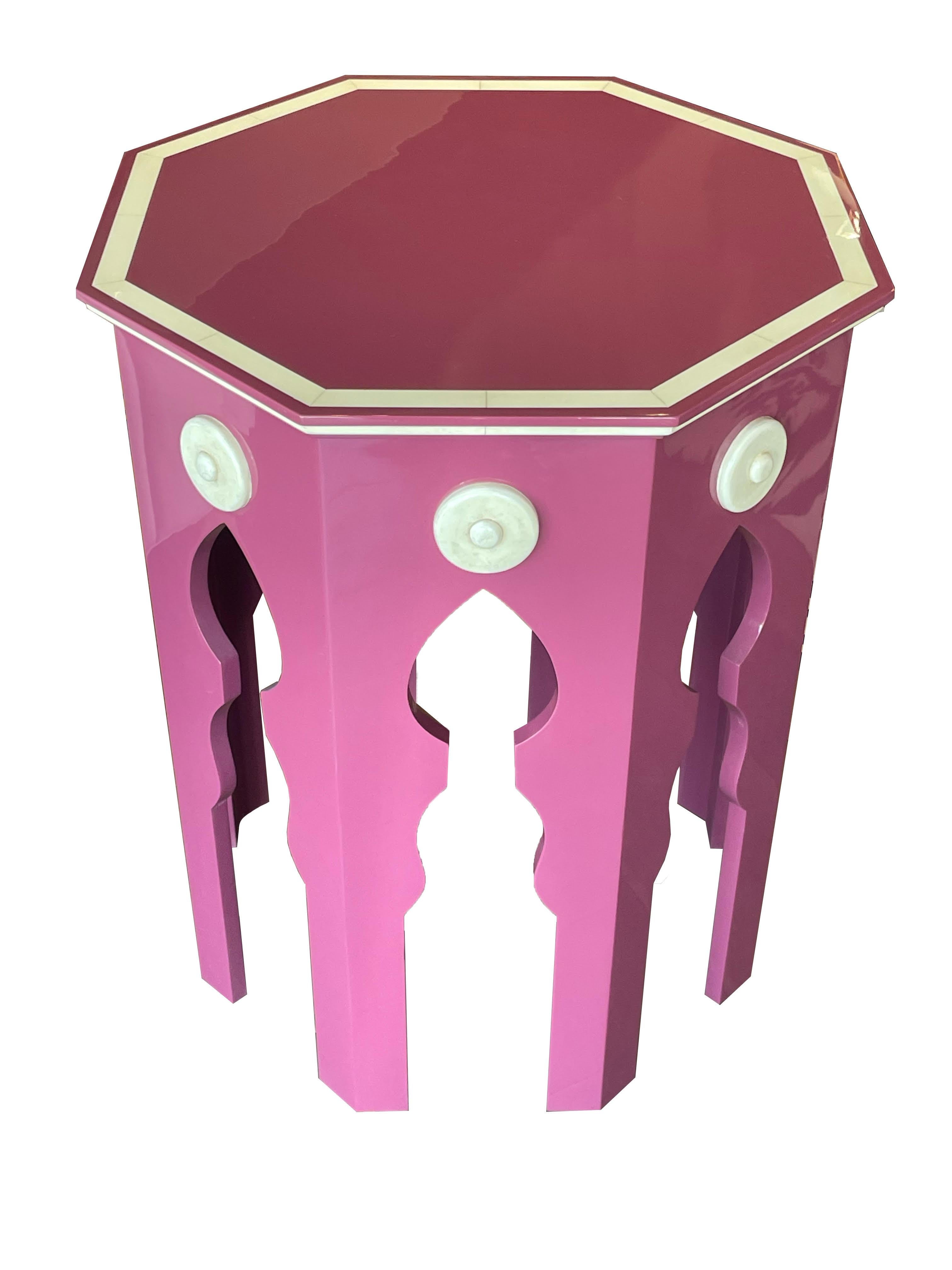 Moorish Pink Lacquer Tea Table - Custom MLB Design For Sale