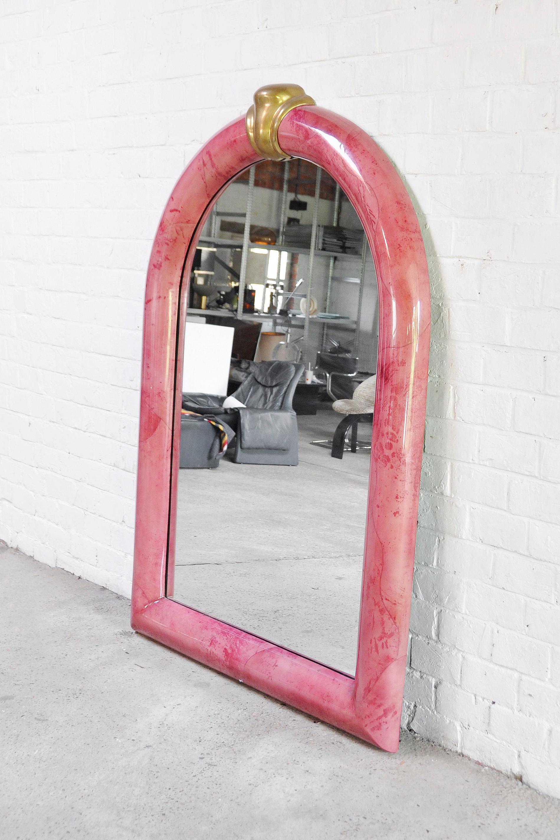 Late 20th Century Pink Lacquered Goatskin Mirror by Karl Springer, 1970s