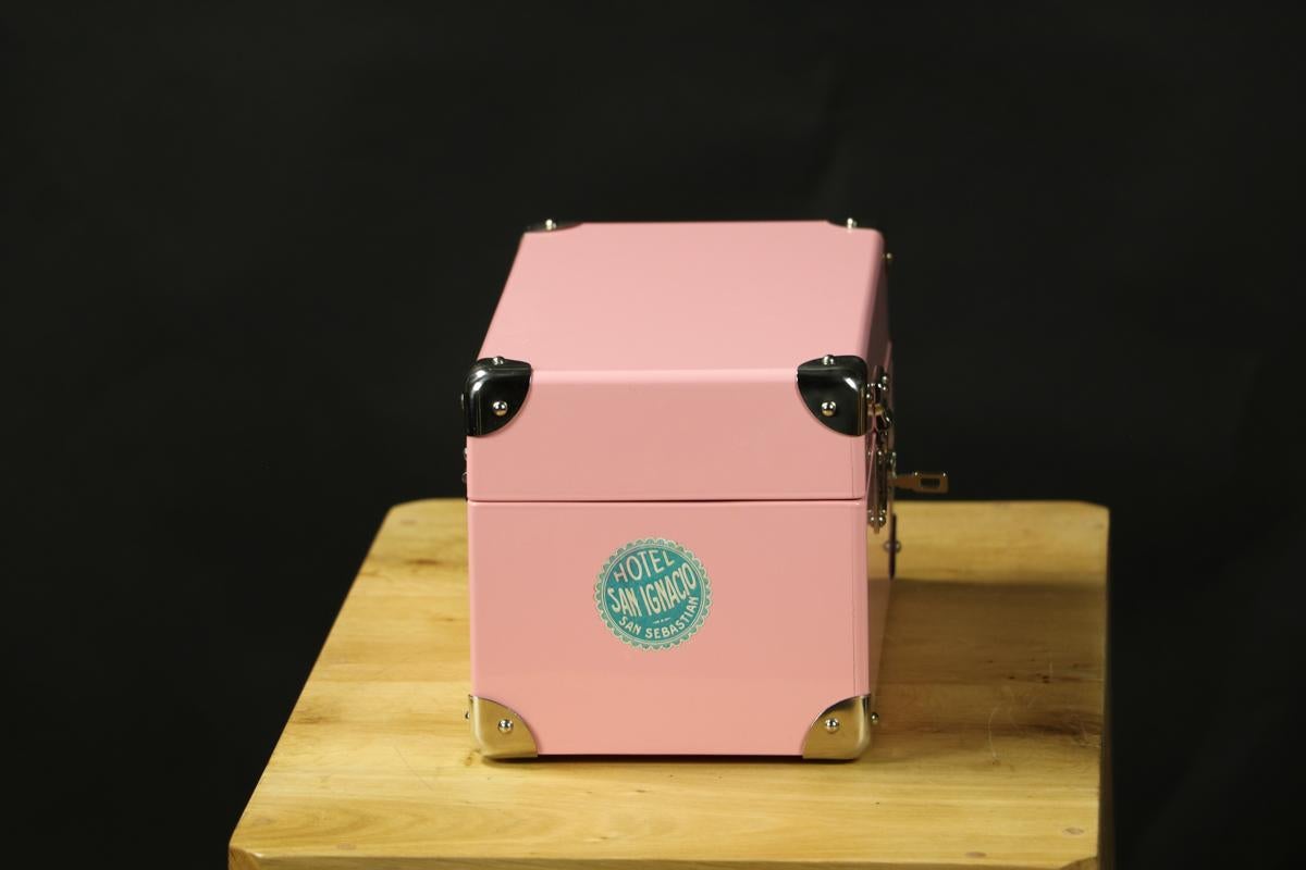 French Pink Lacquered Jewelry Trunk, Doll Trunk with Its Key For Sale
