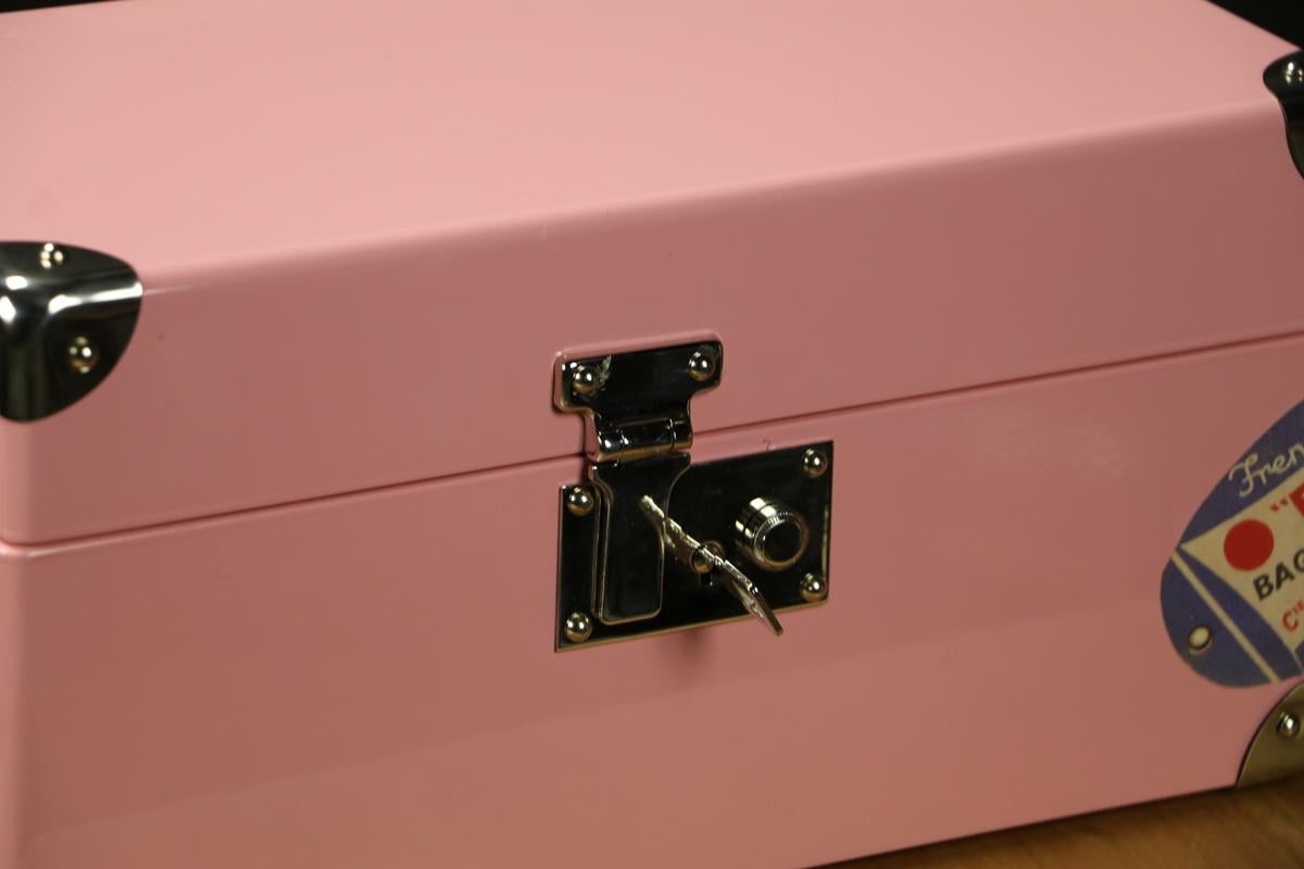 Canvas Pink Lacquered Jewelry Trunk, Doll Trunk with Its Key For Sale