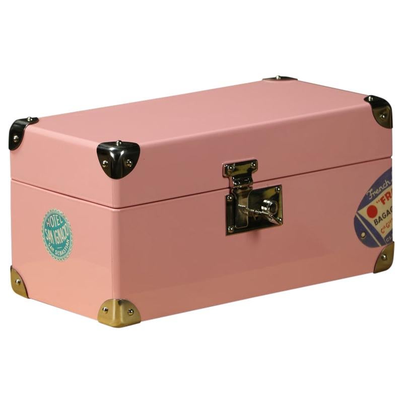 Pink Lacquered Jewelry Trunk, Doll Trunk with Its Key For Sale