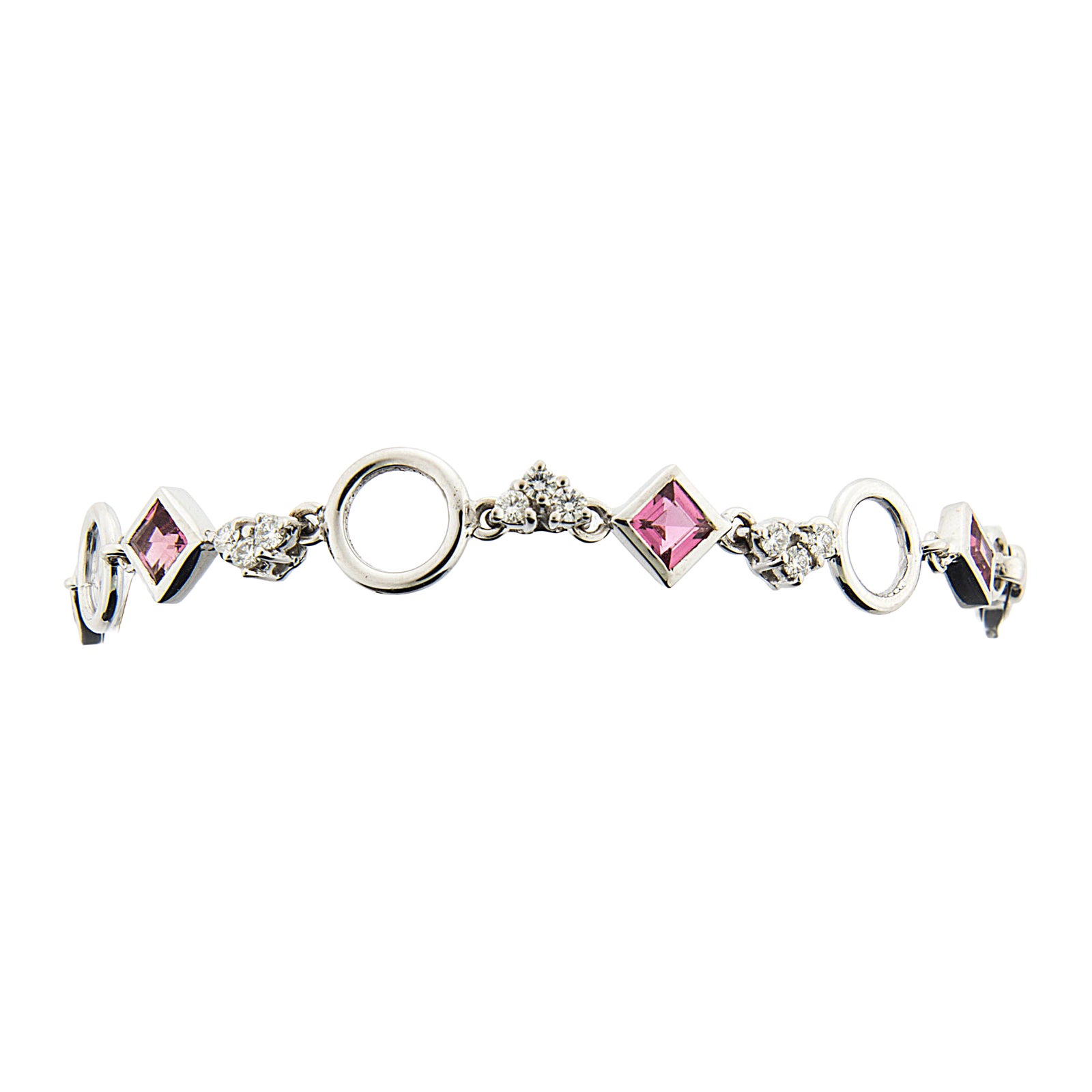 Pulsera "Pink Lady" de oro blanco de 18 quilates con brillantes HSI 1 y turmalinas. en venta