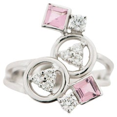 "Pink Lady" Ring in 18K White Gold with HSI 1 Brilliants and tourmalines.