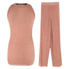 pink lame ribbed knit top and trousers