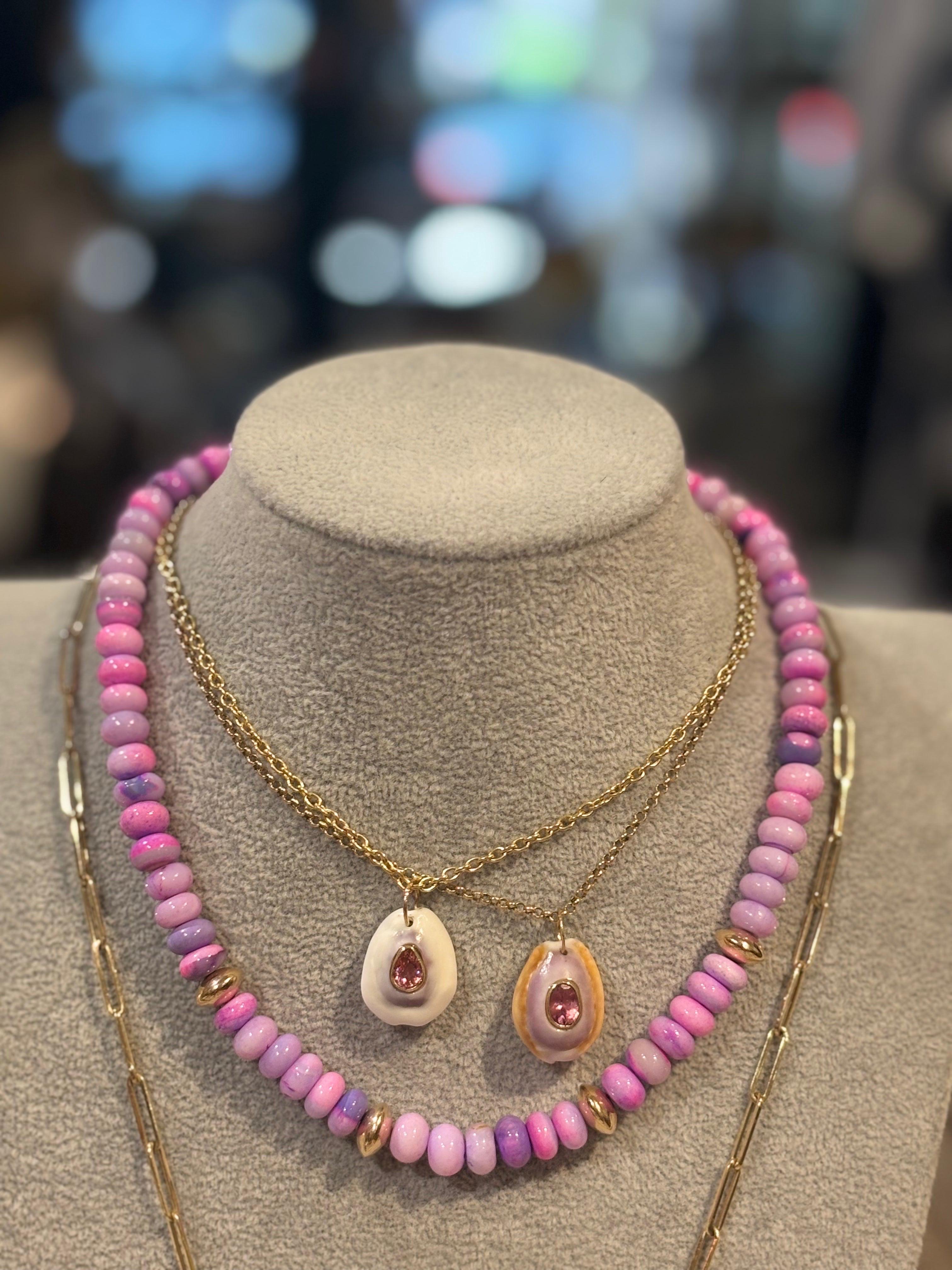 da uomo o donna Collana di opali rosa/lavanda con oro in vendita