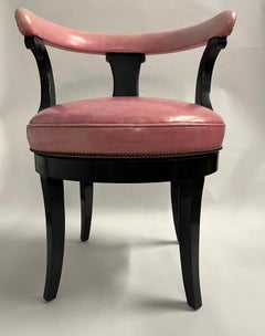 Pink Leather and Black Lacquered Vanity Chair