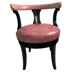 Pink Leather and Black Lacquered Vanity Chair
