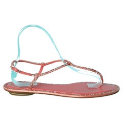 Pink leather flat sandals with rhinestone René Caovilla 