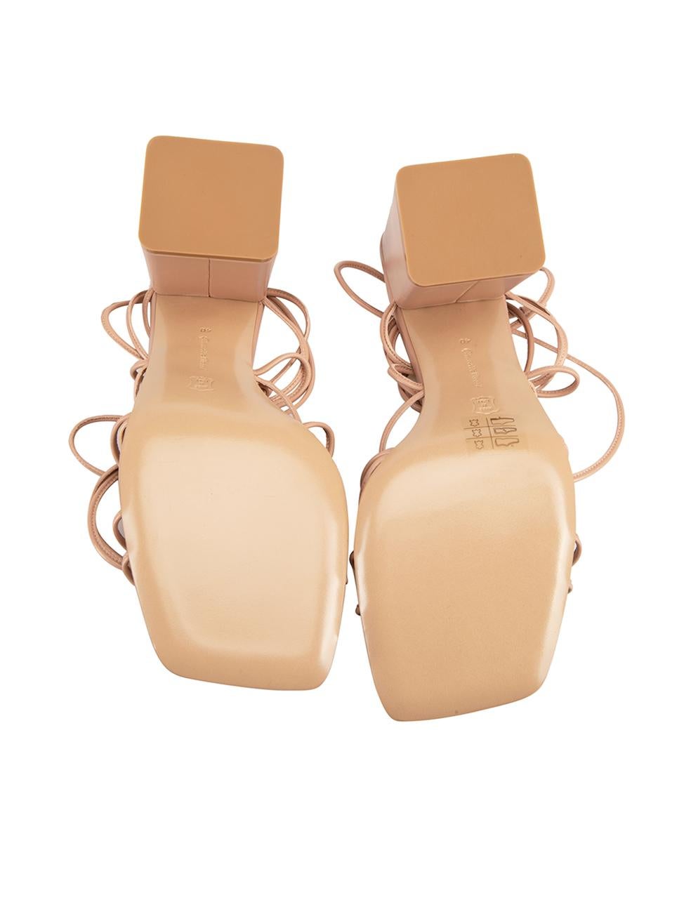 Beige Pink Leather Minas Knot Block Heel Sandals Size IT 40 For Sale