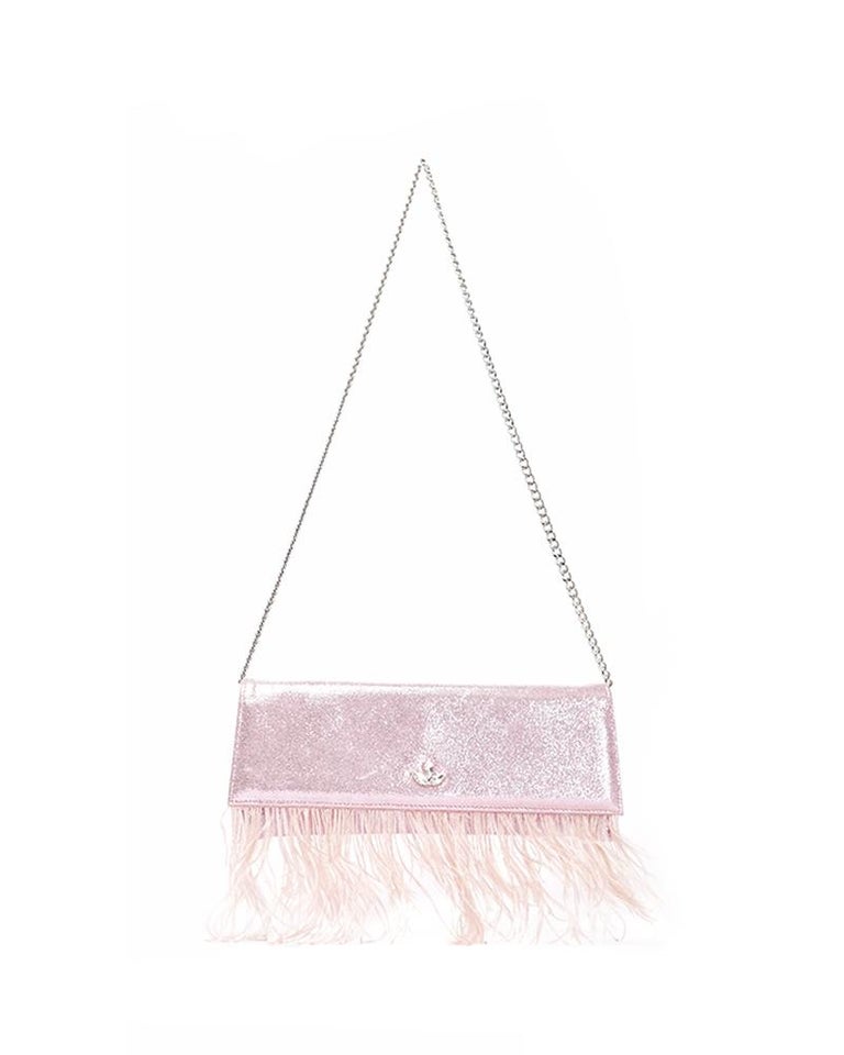 Women's Pink leather ostrich feathers shoulder bag NWOT