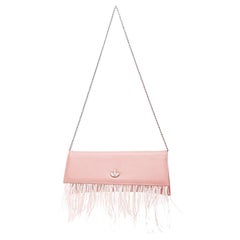 Used Pink leather ostrich feathers shoulder bag NWOT