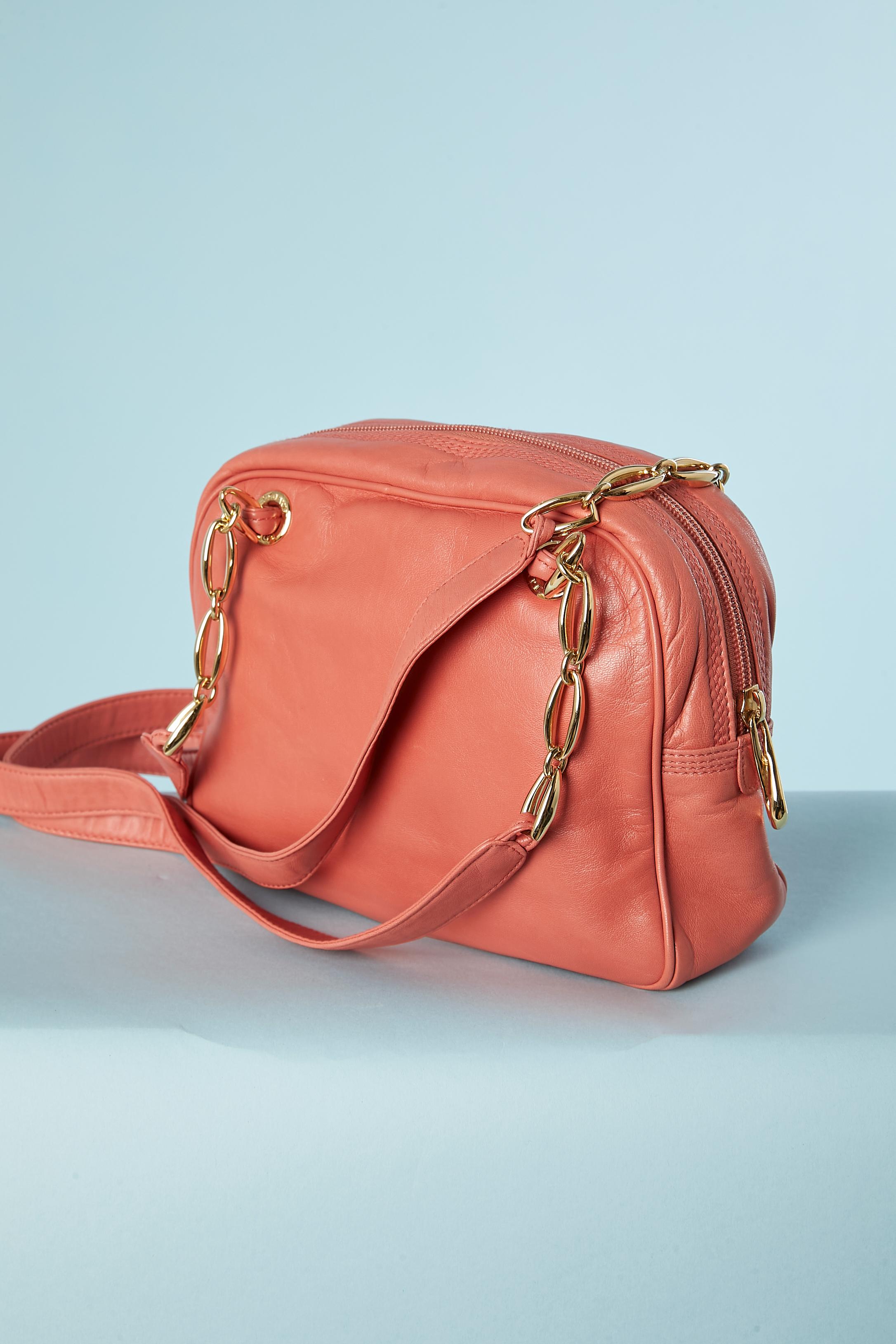 Orange Pink leather shoulder bag with emboss brand and shoulder strap Loewe  For Sale