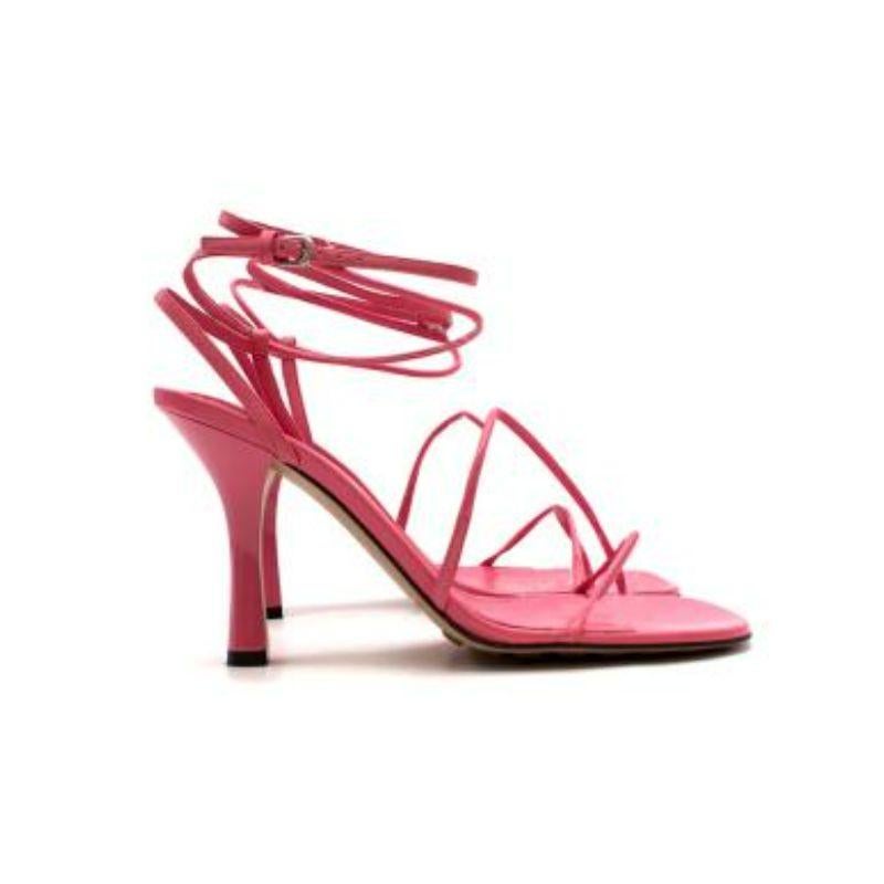 Bottega Veneta pink leather Stretch heeled sandals
 
 
 
 - Strappy pink heeled sandals
 
 - Sleek shiny pink 10cm heel
 
 - Rounded square toe
 
 - Silver buckle fastening
 
 - Injected rubber sole
 
 
 
 Made in Italy
 
 
 
 
 
 PLEASE NOTE, THESE