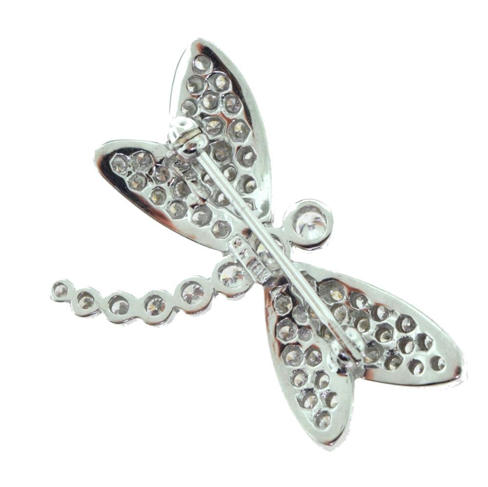 Round Cut Pink Leather White Gold Diamond Choker with Dragonfly Pin For Sale