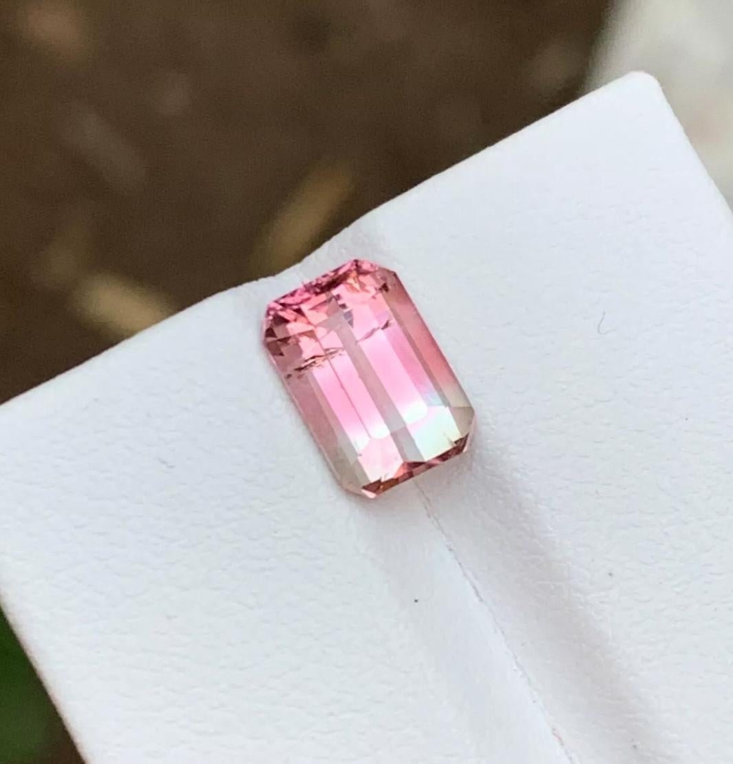 Pink & Light Blue Bicolor Natural Tourmaline Gemstone 2.70 Ct Emerald Cut  Ring For Sale 5