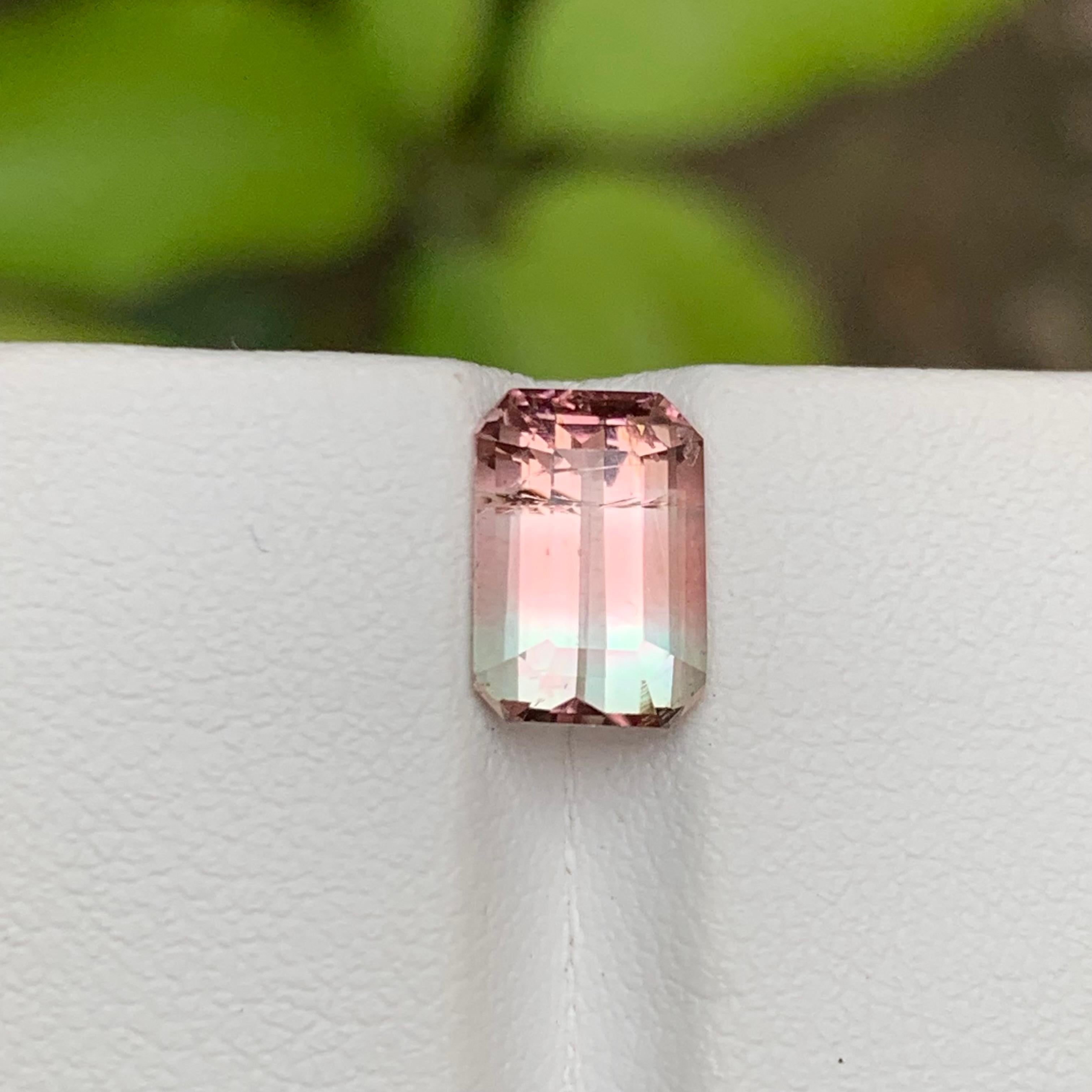 Women's or Men's Pink & Light Blue Bicolor Natural Tourmaline Gemstone 2.70 Ct Emerald Cut  Ring For Sale