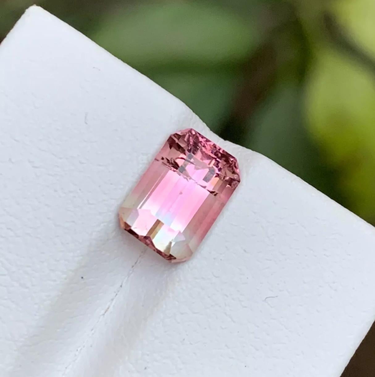 Pink & Light Blue Bicolor Natural Tourmaline Gemstone 2.70 Ct Emerald Cut  Ring For Sale 3