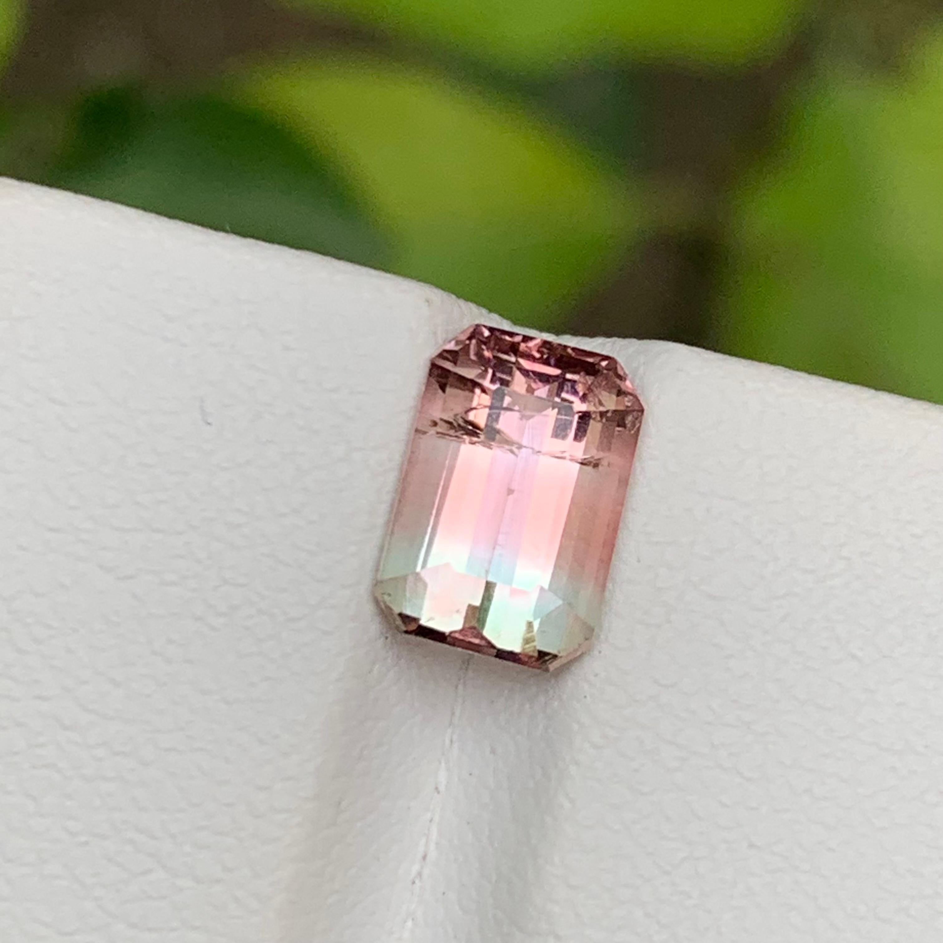 Pink & Light Blue Bicolor Natural Tourmaline Gemstone 2.70 Ct Emerald Cut  Ring For Sale 1