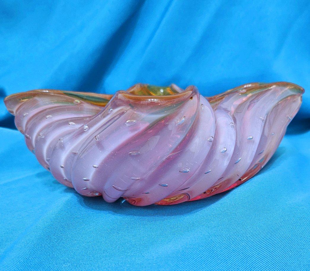 Opaline Ribbed Murano Glass Bowl, Archimede Seguso In Good Condition For Sale In Warrenton, OR