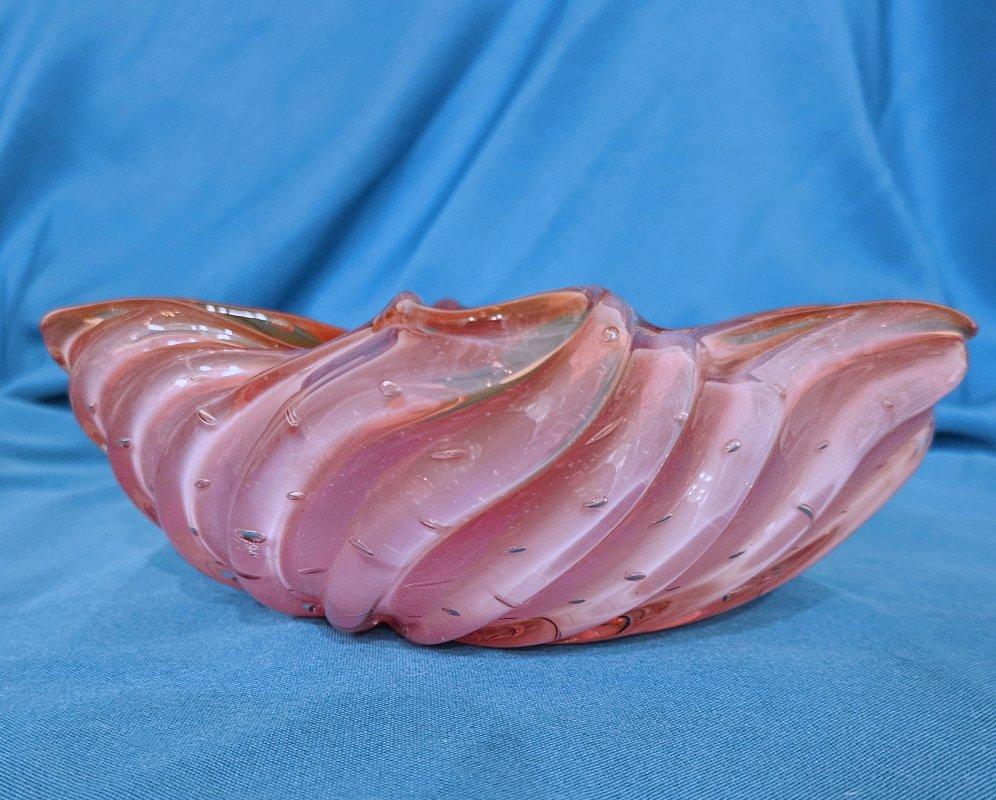 20th Century Opaline Ribbed Murano Glass Bowl, Archimede Seguso For Sale