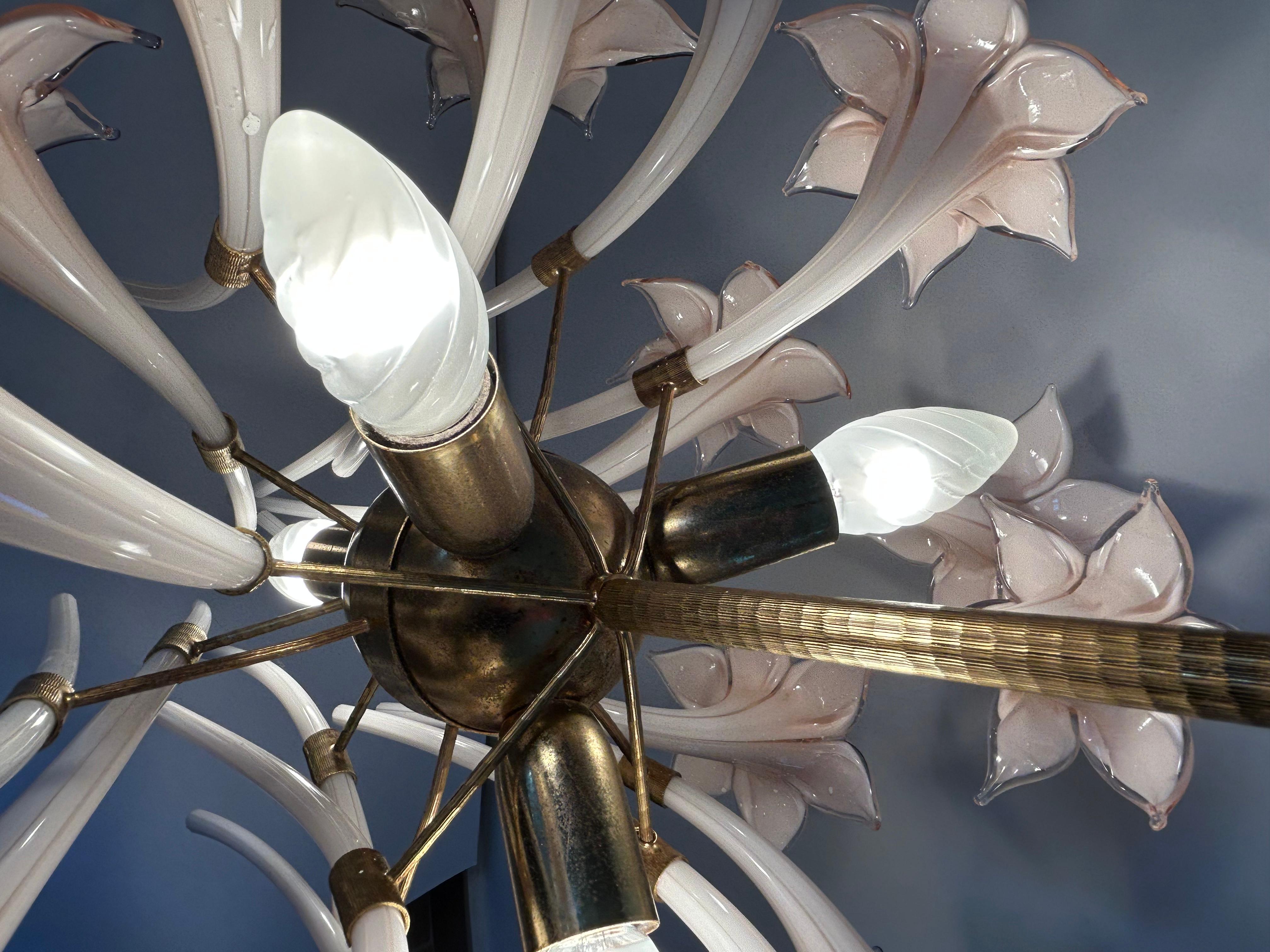 Pink Lily, Spectacular Murano Chandelier, 1980's For Sale 4