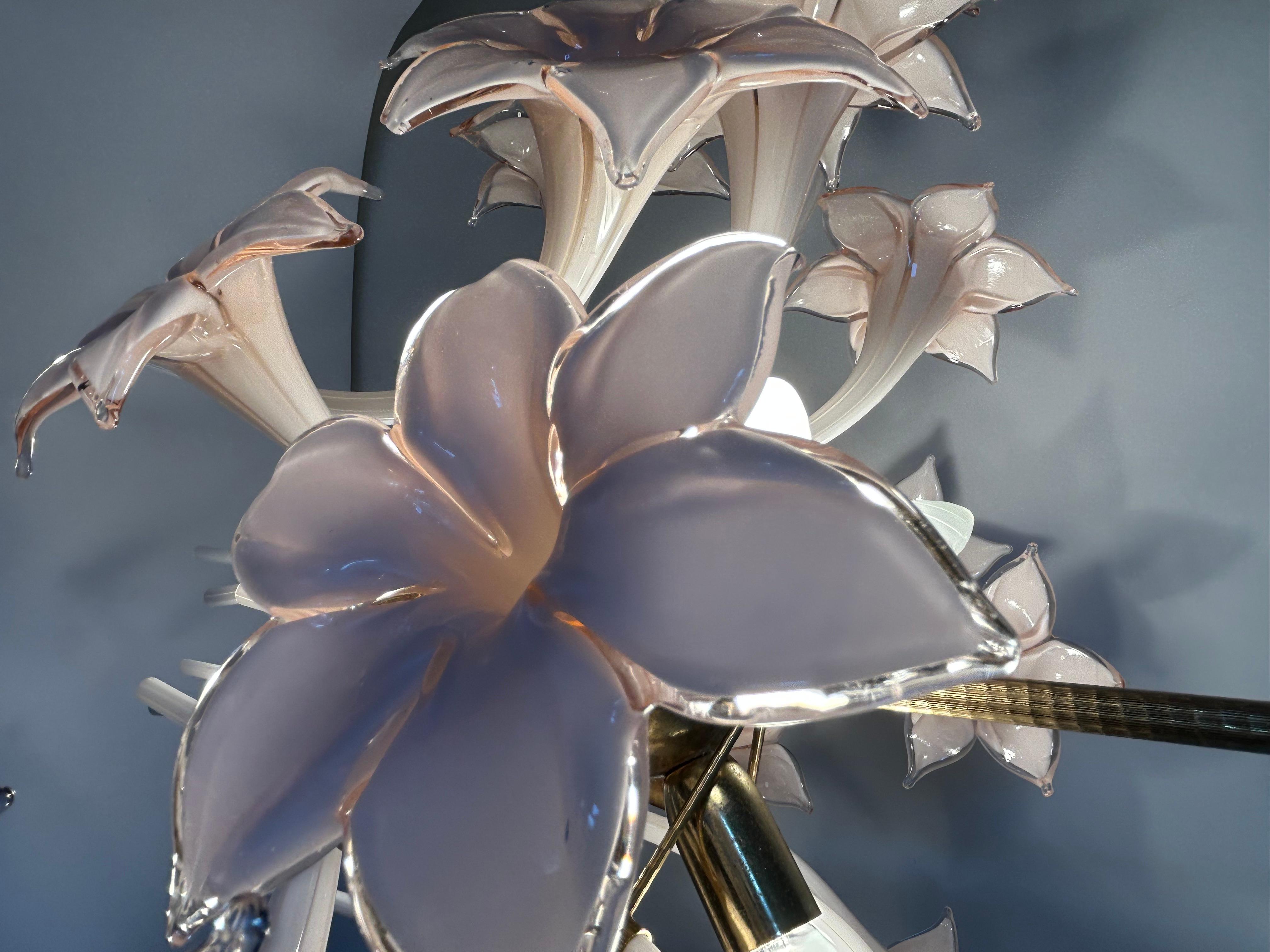 Pink Lily, Spectacular Murano Chandelier, 1980's For Sale 5