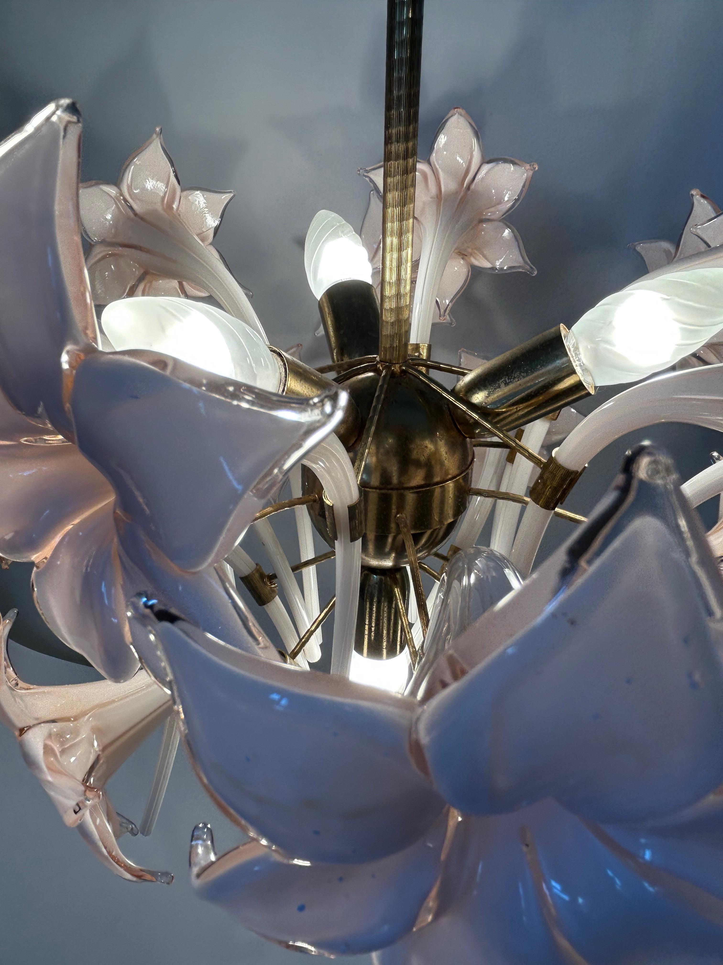 Pink Lily, Spectacular Murano Chandelier, 1980's For Sale 6