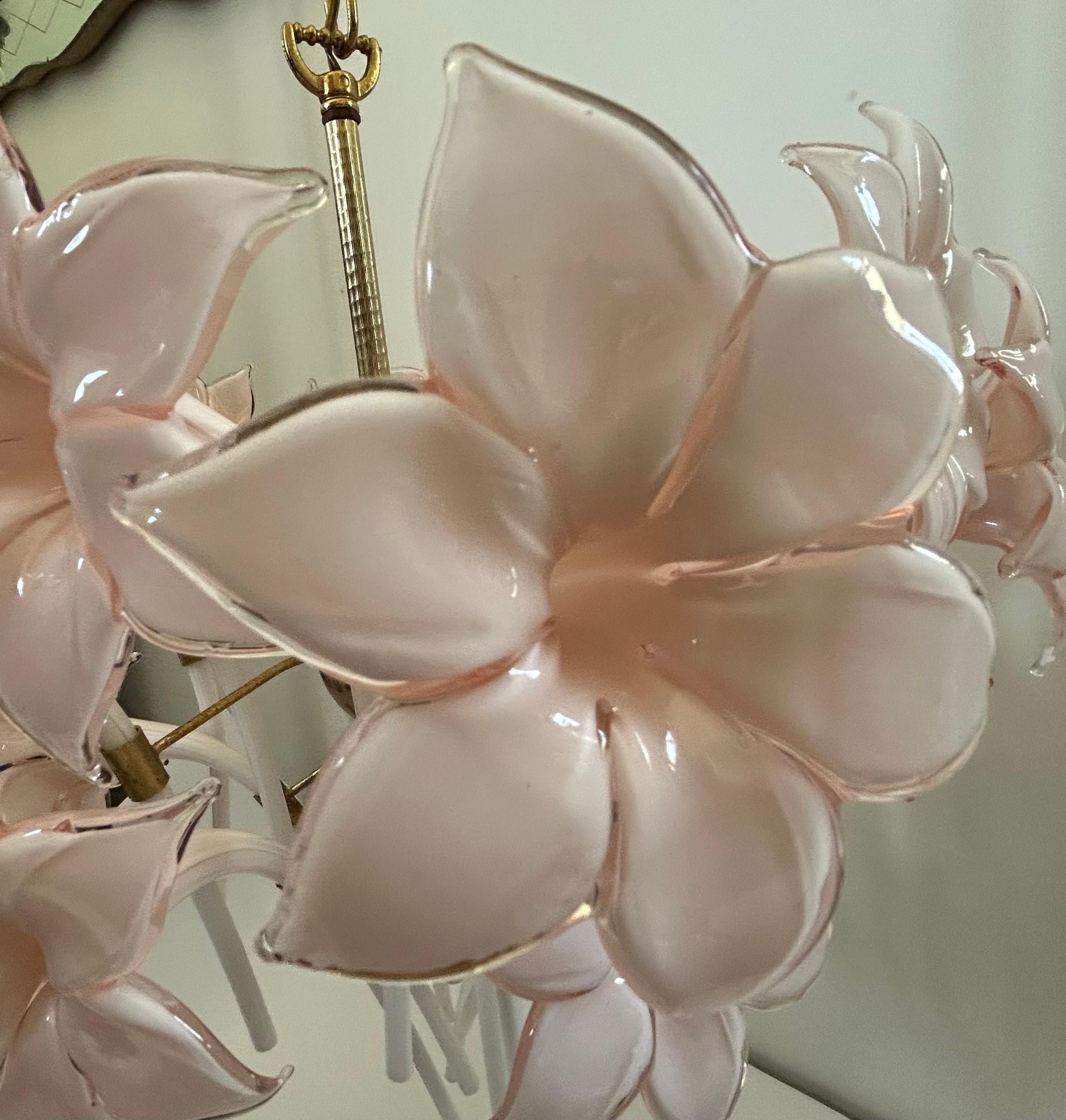Metal Pink Lily, Spectacular Murano Chandelier, 1980's For Sale